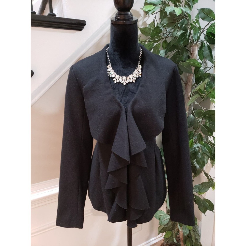 Simply Vera Vera Wang Womens Black Wool Long Sleeve Ruffle Front Blazer Jacket M